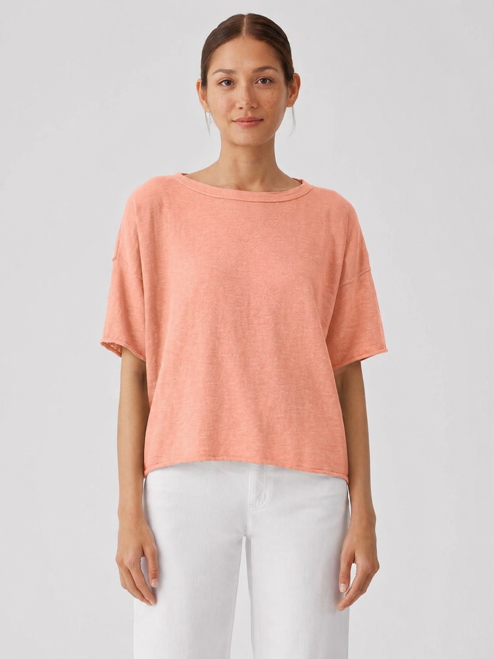 Eileen Fisher Linen Tee Large 100% Linen Peach